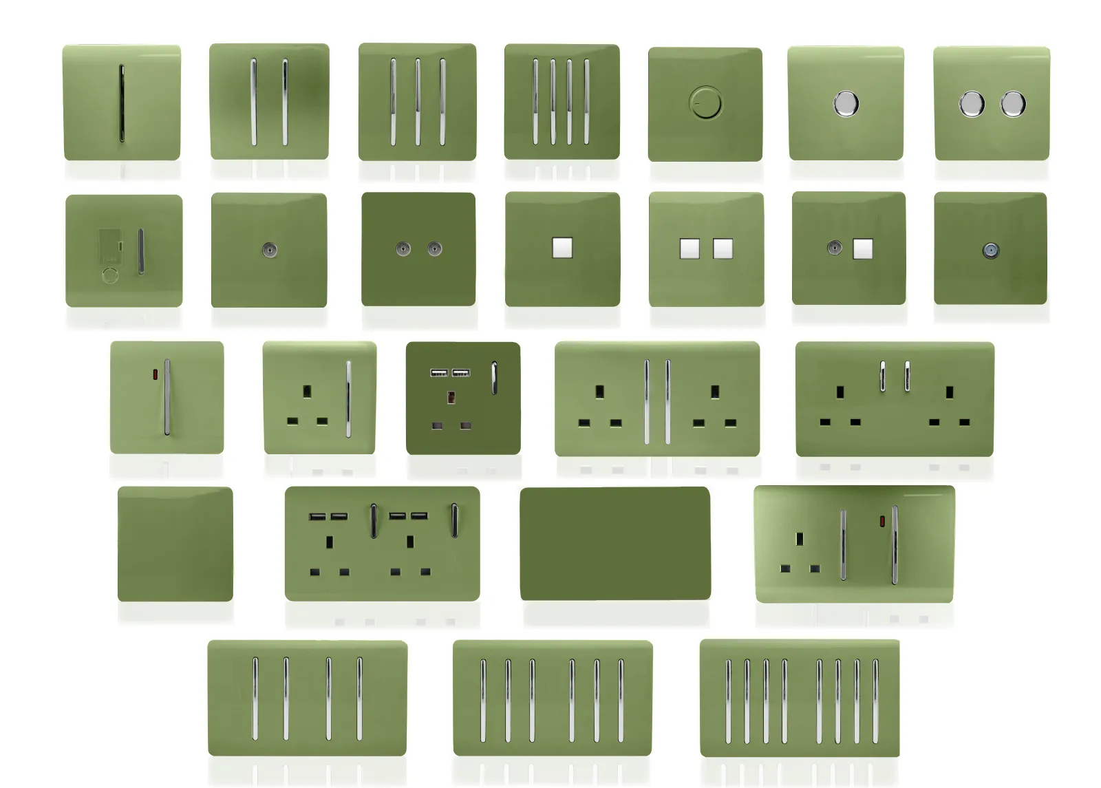 20 Amp Neon Insert Double Pole Switch Moss Green ART-WHS1MG  Trendi Moss Green